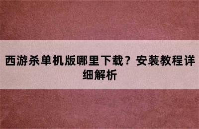 西游杀单机版哪里下载？安装教程详细解析