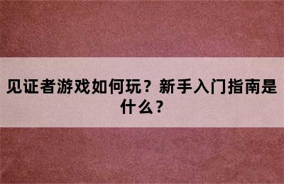 见证者游戏如何玩？新手入门指南是什么？