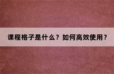 课程格子是什么？如何高效使用？