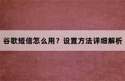 谷歌短信怎么用？设置方法详细解析