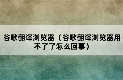 谷歌翻译浏览器（谷歌翻译浏览器用不了了怎么回事）