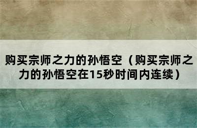 购买宗师之力的孙悟空（购买宗师之力的孙悟空在15秒时间内连续）