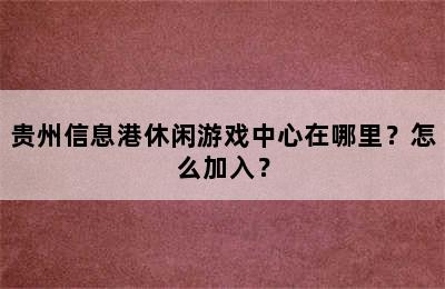 贵州信息港休闲游戏中心在哪里？怎么加入？