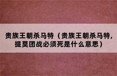 贵族王朝杀马特（贵族王朝杀马特,提莫团战必须死是什么意思）