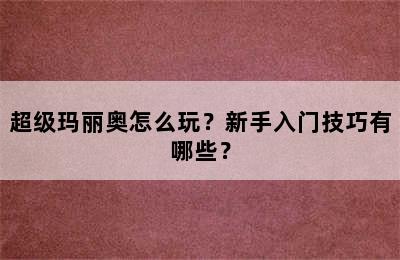 超级玛丽奥怎么玩？新手入门技巧有哪些？