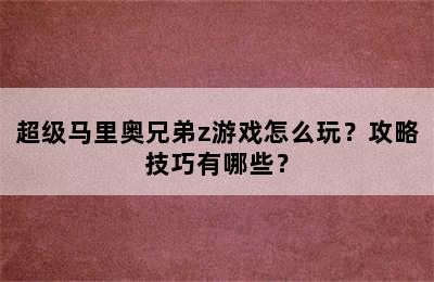 超级马里奥兄弟z游戏怎么玩？攻略技巧有哪些？