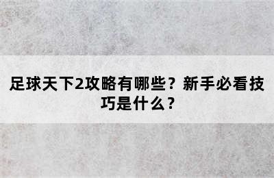 足球天下2攻略有哪些？新手必看技巧是什么？