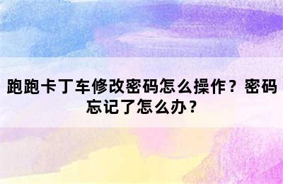 跑跑卡丁车修改密码怎么操作？密码忘记了怎么办？