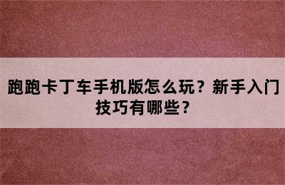 跑跑卡丁车手机版怎么玩？新手入门技巧有哪些？