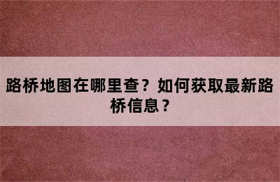 路桥地图在哪里查？如何获取最新路桥信息？