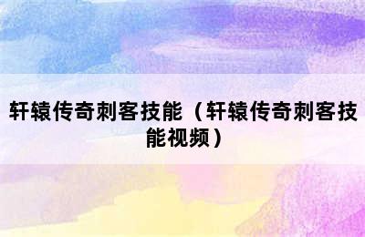 轩辕传奇刺客技能（轩辕传奇刺客技能视频）