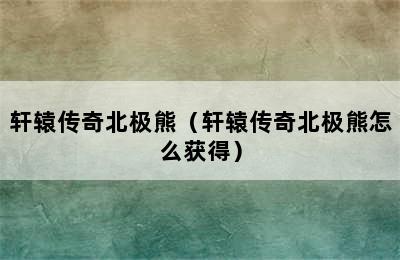 轩辕传奇北极熊（轩辕传奇北极熊怎么获得）