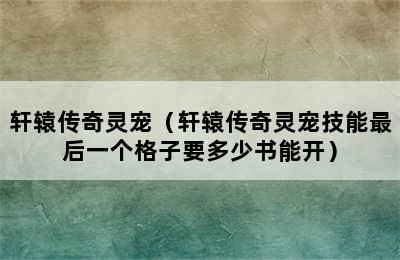 轩辕传奇灵宠（轩辕传奇灵宠技能最后一个格子要多少书能开）