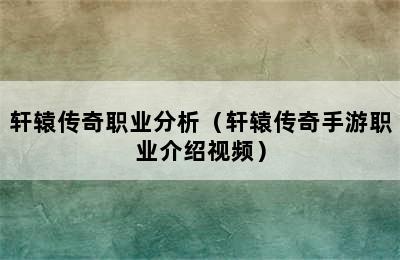 轩辕传奇职业分析（轩辕传奇手游职业介绍视频）