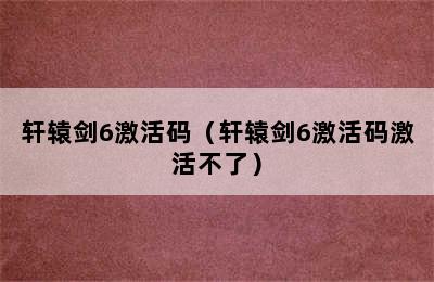 轩辕剑6激活码（轩辕剑6激活码激活不了）