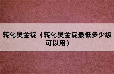 转化奥金锭（转化奥金锭最低多少级可以用）