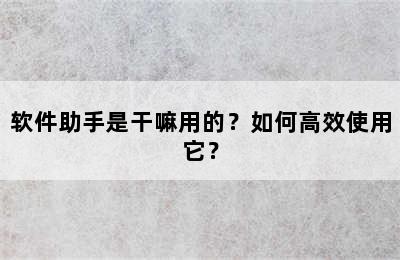 软件助手是干嘛用的？如何高效使用它？