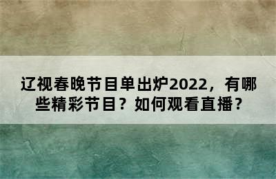 辽视春晚节目单出炉2022，有哪些精彩节目？如何观看直播？