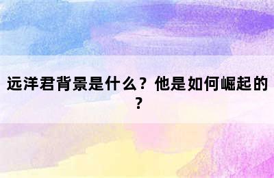 远洋君背景是什么？他是如何崛起的？