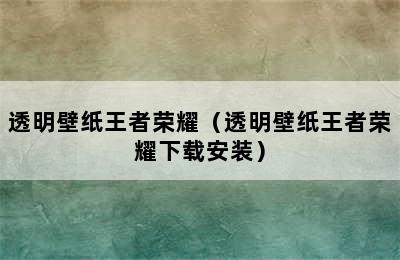 透明壁纸王者荣耀（透明壁纸王者荣耀下载安装）