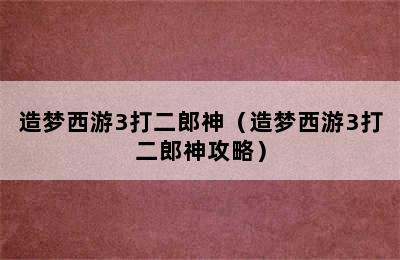 造梦西游3打二郎神（造梦西游3打二郎神攻略）