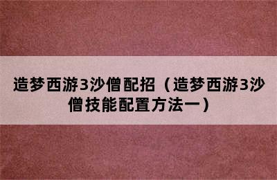 造梦西游3沙僧配招（造梦西游3沙僧技能配置方法一）