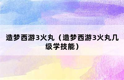 造梦西游3火丸（造梦西游3火丸几级学技能）