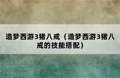 造梦西游3猪八戒（造梦西游3猪八戒的技能搭配）