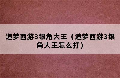 造梦西游3银角大王（造梦西游3银角大王怎么打）