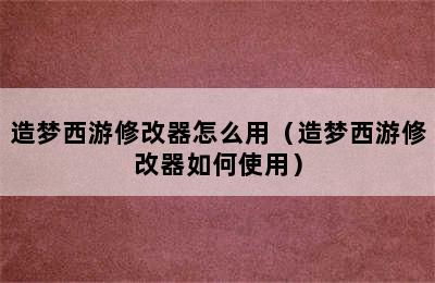 造梦西游修改器怎么用（造梦西游修改器如何使用）