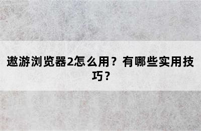 遨游浏览器2怎么用？有哪些实用技巧？