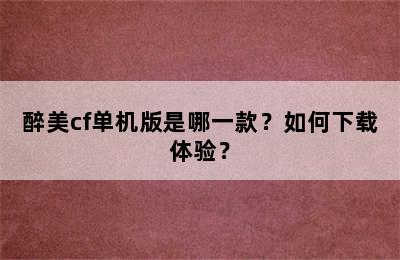 醉美cf单机版是哪一款？如何下载体验？