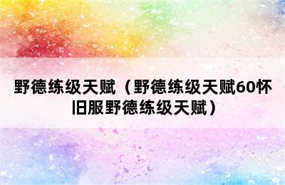 野德练级天赋（野德练级天赋60怀旧服野德练级天赋）