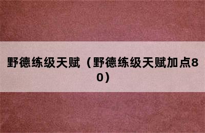 野德练级天赋（野德练级天赋加点80）