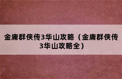 金庸群侠传3华山攻略（金庸群侠传3华山攻略全）