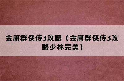 金庸群侠传3攻略（金庸群侠传3攻略少林完美）