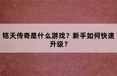 铭天传奇是什么游戏？新手如何快速升级？