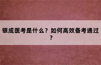 银成医考是什么？如何高效备考通过？