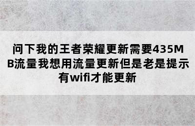 问下我的王者荣耀更新需要435MB流量我想用流量更新但是老是提示有wifi才能更新