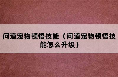 问道宠物顿悟技能（问道宠物顿悟技能怎么升级）