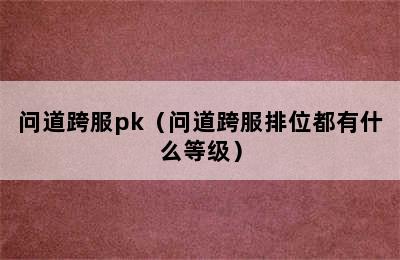 问道跨服pk（问道跨服排位都有什么等级）