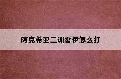 阿克希亚二训雷伊怎么打