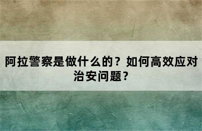 阿拉警察是做什么的？如何高效应对治安问题？