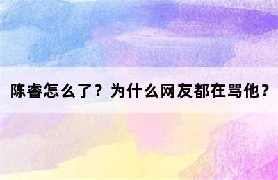 陈睿怎么了？为什么网友都在骂他？