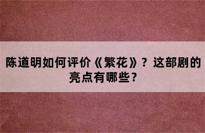 陈道明如何评价《繁花》？这部剧的亮点有哪些？
