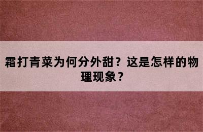 霜打青菜为何分外甜？这是怎样的物理现象？