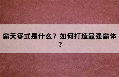 霸天零式是什么？如何打造最强霸体？