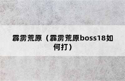 霹雳荒原（霹雳荒原boss18如何打）