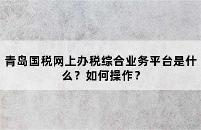 青岛国税网上办税综合业务平台是什么？如何操作？