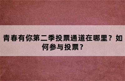 青春有你第二季投票通道在哪里？如何参与投票？